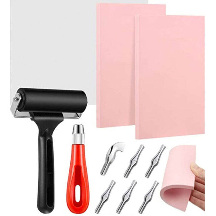 Rubber stamp making kit, print engraving rubber tiles, professional art