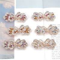 【CW】 Small Size Rhinestone Hair Accessories Bow Barrettes Gold Pink