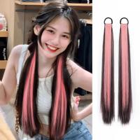 MOLISAN 2Pcs สีชมพูอมชมพู วิกผมหางม้า การต่อผม ไฟเบอร์ทนความร้อน วิกผมหางม้าคู่ น่ารักน่ารักๆ ธรรมชาติตามธรรมชาติ วิกผมยาวตรง ผู้หญิง/เด็กผู้หญิง