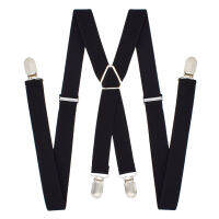 Men Suspenders Solid Color Black Polyester Elastic Adult Belt X-Shape Braces with 4 Clips Women for Wedding Party