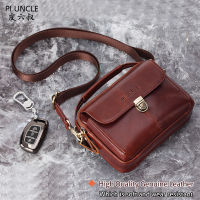 PIUNCLE Brand High Quality Genuine Leather Casual Male Single Shoulder Messenger Bag For Men Crossbody Bags Multi-function Belt Bag For Men Waist Fanny Packs Mens Multi-pocket Handbags Casual Mobile Phone Pouch Money Purse Travel Bags Large Capacity