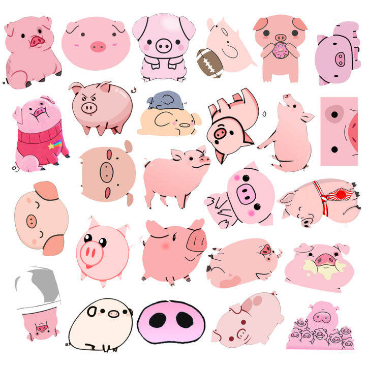 muya-50pcs-น่ารัก-piggy-สติกเกอร์กันน้ำสีชมพูอะนิเมะสติ๊กเกอร์ไวนิลสำหรับวารสารแล็ปท็อป