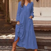 jkk Fashion Buttons Sleeve V-neck Dresses