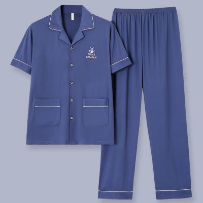 Mens Pajamas Summer Thin Casual Sleep Wear Set Cotton Short-sleeved Night Clothing Pyjamas Suit Male Unisex Home-wear Gentlemen