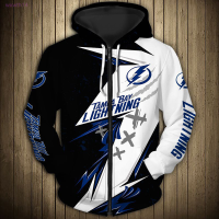 New Tampa Bay Mens Casual 3d Zipper Hoodie Geometric Pattern Stitching Blue Lightning Print Sweatshirt popular