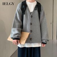 เสื้อคาร์ดิแกนผู้ชายสไตล์ Preppy เสื้อกันหนาวคอวีจาก IELGY