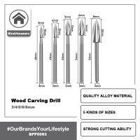 IBestMeasure 5Pcs ไม้แกะสลักเจาะ Bit HSS แกะสลักเจาะ Bit ชุด Solid Carbide Steel Root Milling Grinder Burr ที่แม่นยำ Carve งานไม้ HandTool