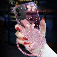 เคสมือถือสำหรับ VIVOV29E V29 Pro โปรฝาหลังประกายดวงจันทร์ซิลิโคนนิ่มใสผีเสื้อ + สร้อยคริสตัลสำหรับ VIVO V29 Pro V29E เคสโทรศัพท์