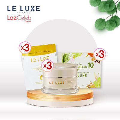 Le Luxe France Absolute Cream 30 กรัม 3 กระปุก ฟรีขนาดซอง 5 กรัม 3 ซอง ฟรีสบู่ไบรทเท็น หน้าใสไร้ฝ้าขนาด 50 กรัม 3 ก้อน