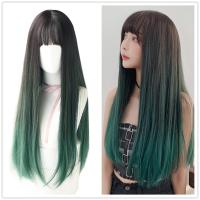 Ub วิก7JHH 62ซม. วิกผมผมตรงยาวสีเขียวธรรมชาติสำหรับผู้หญิง wigs for women วิกผม