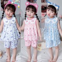 SWEETBABY ?พร้อมส่ง?ชุดนอนเด็ก แขนกุดลายการ์ตูน ผ้าร่องนุ่มสวมใส่สบาย(777)