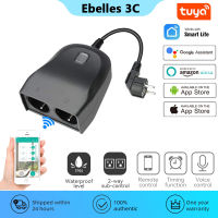 Tuya Outdoor Smart Plug Euus Plug Smart Home ซ็อกเก็ตกันน้ำ WiFi Power Strip สำหรับ Garden Support Alexa Home HomeKit