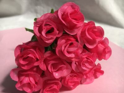 ดอกกุหลาบปลอม สีชมพู ดอกกุหลาบวาเลนไทน์ แพ็คละ 12 ดอก