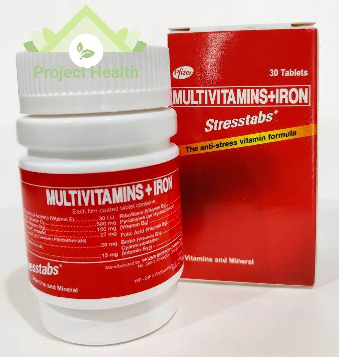 STRESSTABS Multivitamins + Ir on 1 Bottle = 30 tablets Multivitamins to