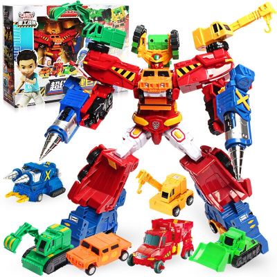6 IN 1 Hyper Builoion Hello Carbot Transformation Robot Toys Action Figures Deformation Engineering Car Truck Crane Vehicle Toy