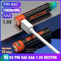 Pin sạc AAA 1.5V Beston 1000mWh Lithium-ion (Vỉ 02 Pin) USB dung lượng lớn cho remote tivi, đồ chơi trẻ em, đồng hồ, chuột vi tính (Tặng kèm cáp sạc)