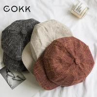 COKK ผู้หญิงหมวกแปดเหลี่ยมหมวกเกาหลีวินเทจจิตรกรหมวก Beret หญิงม่านบังแดดวินเทจ Bonnet ย้อนยุคเด็กส่งหนังสือพิมพ์หมวก2022แฟชั่นใหม่