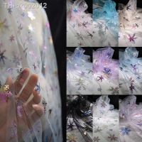 ◕ 150CM Wide Colorful Snowflake Mesh Fabric Soft Tull Sewing For Wedding Dress Decoration Girl Skirt Printed Cloth P167
