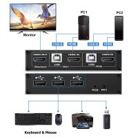 กล่องสวิตช์ KVM แบบ2 In 2 In 2 Out 4K 60Hz HDMI 2.0สวิตช์ KVM สำหรับ HDMI สำหรับพีซีแล็ปท็อป USB HDMI รับประกันร้านค้า