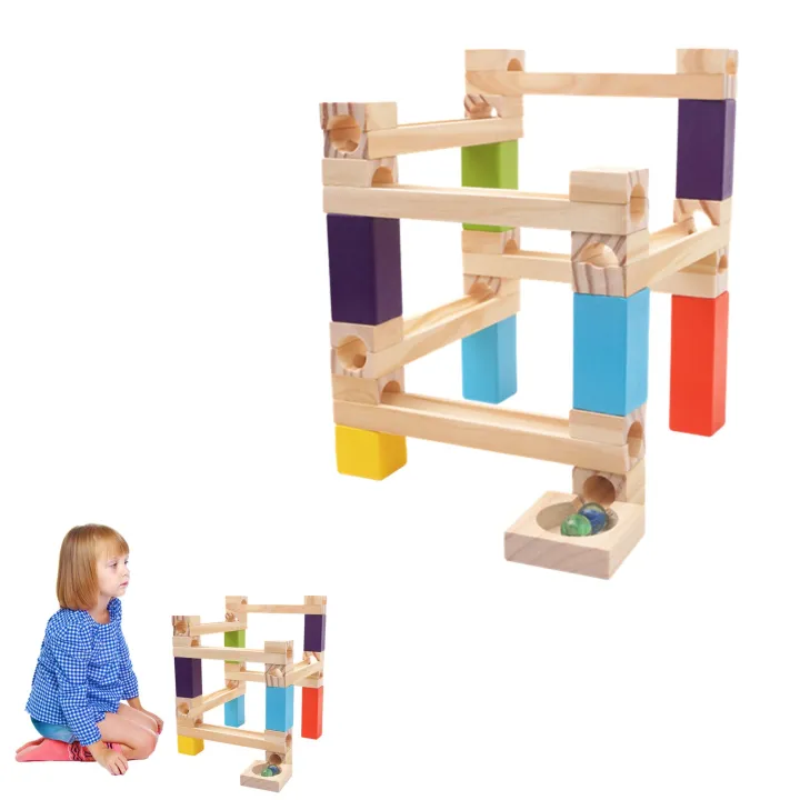 Wooden Marble Race Track Game Wooden Blocks Marble Runs Educational Construction Maze Block Toy