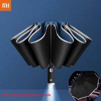 ۞New Xiaomi Auto Open Close Light-emitting LED Reverse Umbrella Ten-bones Three-folding Automatic Business Umbrella with Light