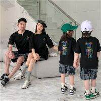 (KTL)2023 Simple T-shirts for Families Parents and Children Carton Bear Printed Tees Summer Family Matching Outfits Kids Casual Wears