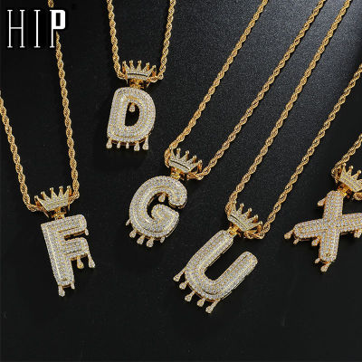 【CW】Hip Hop Iced Out Bling Cubic A-Z Drip Crown Zircon Letters Necklaces &amp; Pendant Chain For Men Jewelry