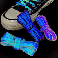 2022 New 1 Pair 120 140 160cm Flat Laces Reflective Shoelaces Running Shoes Lace Safety Luminous Glowing Shoelaces Unisex