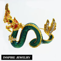 Inspire Jewelry ,เข็มกลัดพญานาค งานลงยาฝังเพชร ตัวเรือนหุ้มทองแท้ 100% 24K  นำโชค เสริมดวง สวยหรู