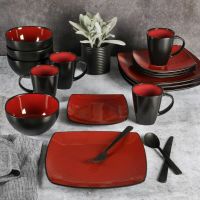 Gibson Soho Lounge Square 16-Piece Dinnerware Set - Red  Plates Set  Dinner Plates