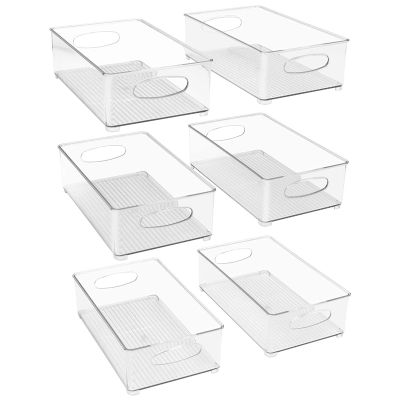 Plastic Storage Bins Stackable Clear Pantry Organizer Box Bin Containers for Organizing Kitchen Fridge, Food, Pack of 6