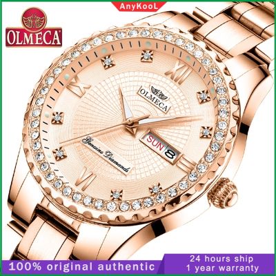 OLMECA Watch for Women Waterproof Watch Stainless Steel Diamond Rose gold Watch Calendar Fashion Ladies Watch
