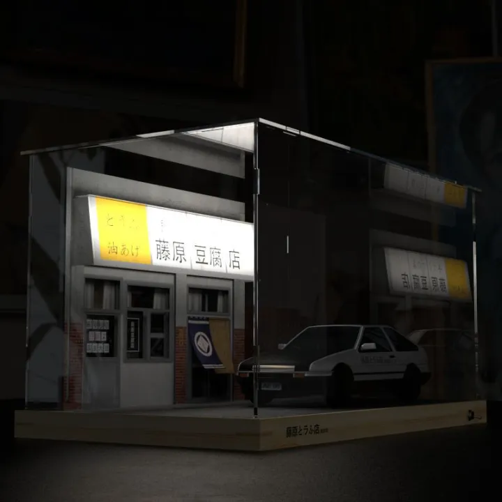 Parking AE86 Tofu Shop House with LED Light&Dustproof box 1/32 Diecast