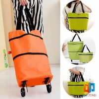 กระเป๋าสะพายแบบมีล้อลาก (คละสี) กระเป๋าพับได้ พร้อมจัดส่ง SHOPPING BAG WITH WHEEL