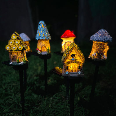 LED Solar Lawn Light Multi Craft Miniature Fairy House Solar Powered Outdoor Decor LED Garden Light Resin Cottage Christmas Lamp