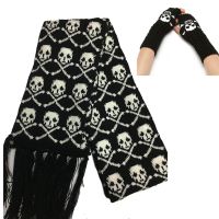 Fashion Skull Knitted Women Men Winter Scarf Skeleton Scarves Party Wraps with Black Fringe