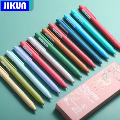JIKUN 5pcs/set Colored Gel Pens Set School Retractable 0.5mm Ballpoint Pen For Writing Bullet Journal Cute Stationary Supplies