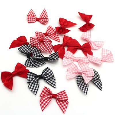 40Pcs Gingham Checked Ribbon Bows 45MM DIY Decoration Accessories Handmade Gold Sliver Satin Ribbon Flower For Gift Crafts 5/8" Gift Wrapping  Bags