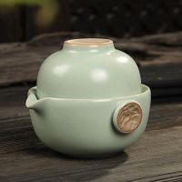 [GRANDNESS] Xiang Long * Ru Kiln Celadon Kung Fu Tea Cup Teapot Set ,Ruyao Tea Set Include 1 Pot 1 Cup Travel Tea Set