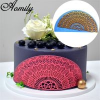 Aomily 22cm Fan Flower Lace Shaped Silicone Mold Wedding Cake Border Decoration Fondant Cake Surround Food Grade Baking Mat Bread Cake  Cookie Accesso