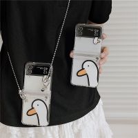 เคสโทรศัพท์ลายการ์ตูนกำไลยาวโลหะเป็ดสำหรับ Samsung Galaxy Z Flip 4 3 5G ฝาครอบกันกระแทกสำหรับ Samsung Z Flip3กรอบ Flip4