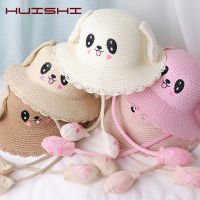 [hot]HUISHI Summer Hat For Baby Girl Straw Cute Cartoon Dance Airbag Ears Rabbit Hat For Kids Boy Girls Beach Panama Cap Foldable