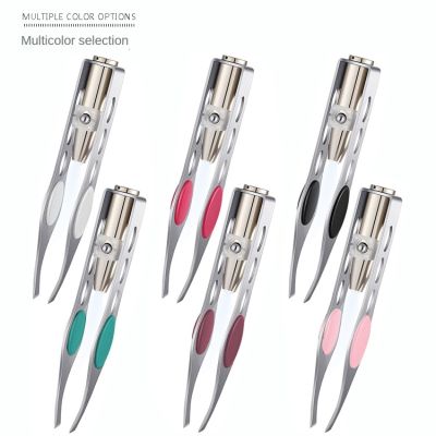 With LED Lamp Clip Eyebrow Tweezers Hair Removal Clamp Mini Light Delicate Trimming Tweezer Holder Makeup Beauty Tools