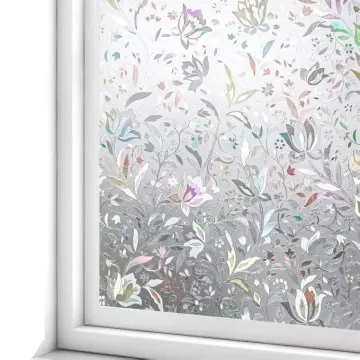3D 100x45cm Anti-static Glass Sticker Opaque Flower Film On Glass Home  Decor Window Vinyl Sticker Non-Adhesive Static Cling adhesive Rainbow  Sticker 3D Static Decorative Privacy Window Glass Sticker Glass Sticker  Window Films