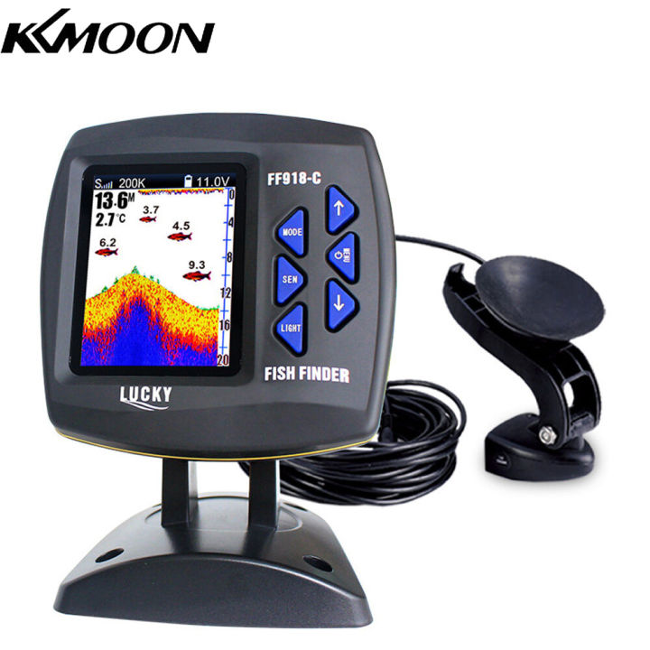 kkmoon-เครื่องมือหาปลาแบบมีสายหน้าจอสี-ff918-c100ds-นำโชค328ft-ความถี่คู่-100ม-อุปกรณ์หาปลาความลึกของน้ำ