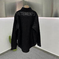 ใหม่ Hiphop Street Vetements แจ็คเก็ตสีดำ Denim ล้างเสื้อแขนยาว VTM Jacket สำหรับ Men Women