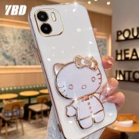 YBD มีเคสโทรศัพท์กระจกสำหรับ Xiaomi Redmi A1+ 2022 4G A2+ POCO C50 A1 2022 เคส3Dแมวน่ารักพับได้เคสซิลิโคนแบบนิ่มขายึดภาพสามมิติ