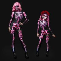 Rose Skeleton ผู้ใหญ่เด็กเครื่องแต่งกายที่น่ากลัวฮาโลวีนชุดคอสเพลย์เซ็กซี่ Jumpsuit Carnival Party Baby Girl Rompers Day of The Dead