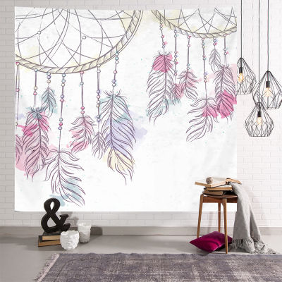 2022 Hot Background Cloth Wall Nordic dream catcher home tapestry decoration Bohemian pink feather hanging cloth