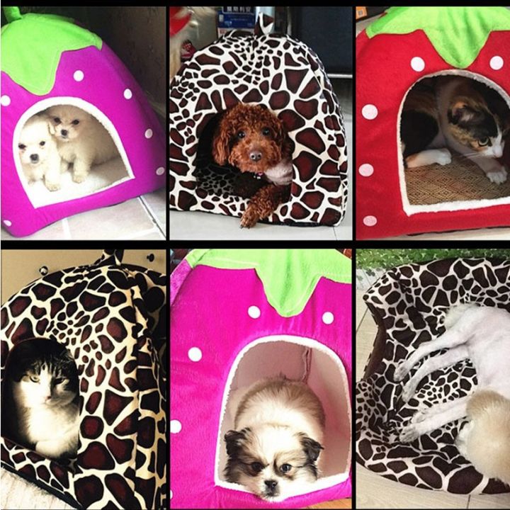 pets-baby-highpet-บ้านสุนัขเตียงสุนัขขนาดใหญ่-strawberryprint-แมวเต็นท์กระต่ายอบอุ่นเบาะตะกร้า-zl03